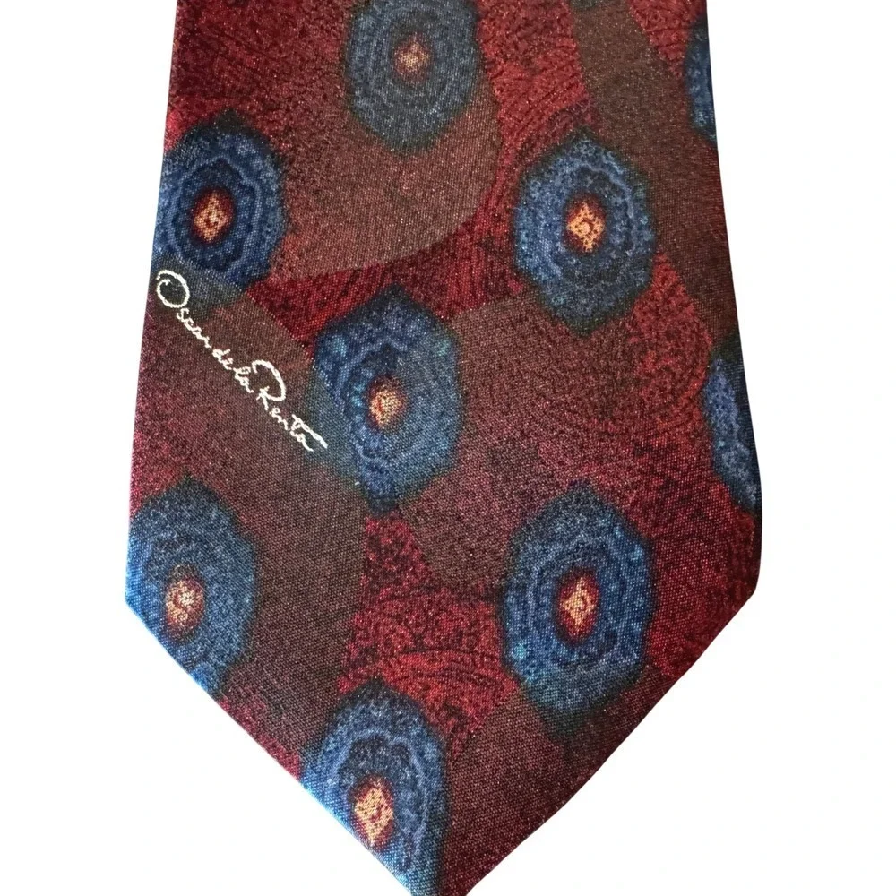 Oscar de la Renta Dark Red Blue Silk Blend 4